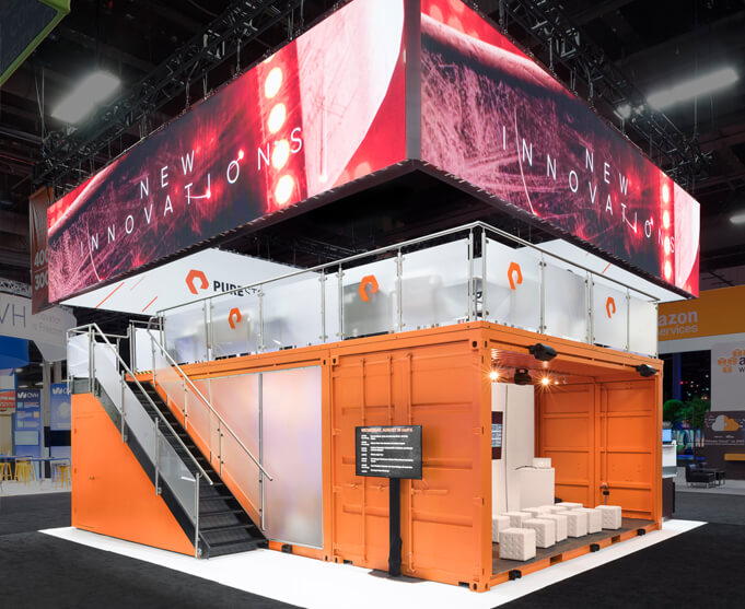 Double decker trade show booth for Pure Storage